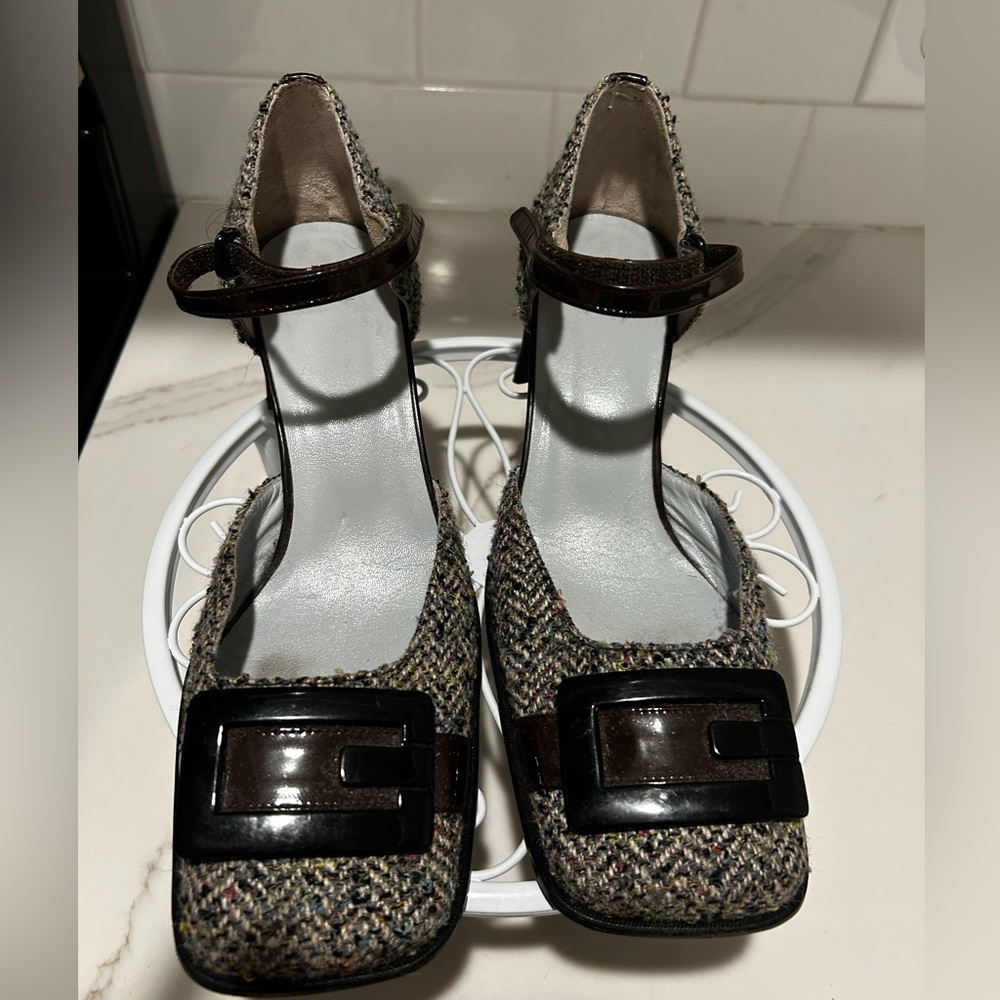 Vintage 90’s Charles Jordan shoes. Patent leather and tweed. Beautiful shoes
